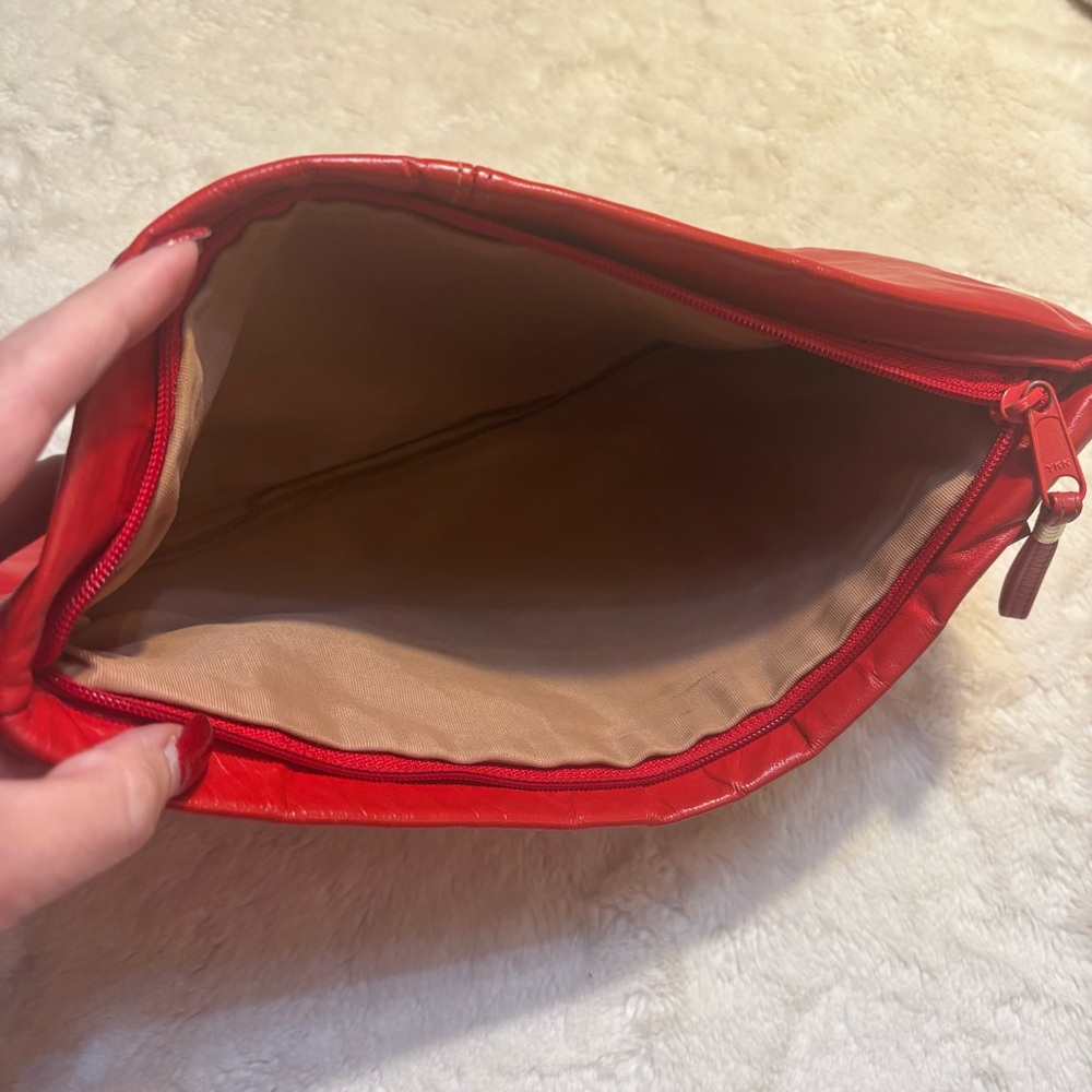 Vintage Clutch Red Faux Leather with 3D Floral Accent Zippered Close Classic - Picture 9 of 13